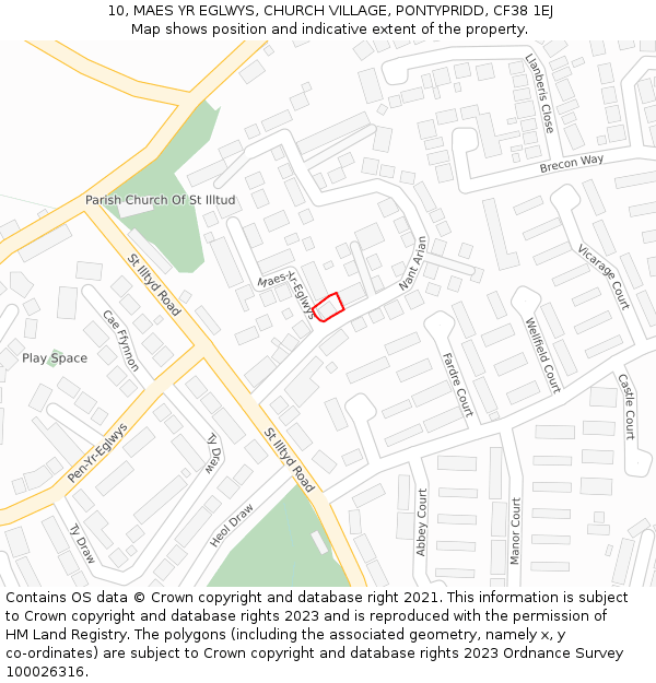 10, MAES YR EGLWYS, CHURCH VILLAGE, PONTYPRIDD, CF38 1EJ: Location map and indicative extent of plot