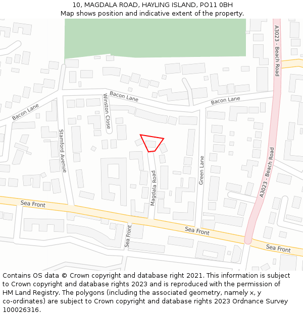10, MAGDALA ROAD, HAYLING ISLAND, PO11 0BH: Location map and indicative extent of plot
