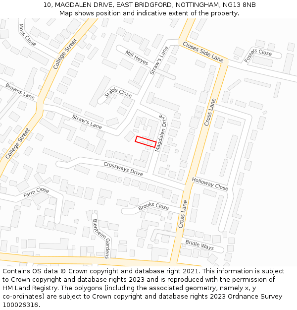 10, MAGDALEN DRIVE, EAST BRIDGFORD, NOTTINGHAM, NG13 8NB: Location map and indicative extent of plot