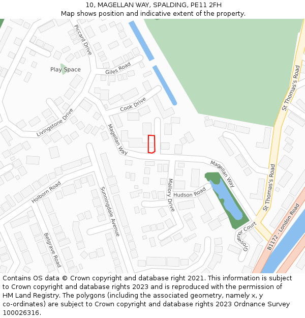 10, MAGELLAN WAY, SPALDING, PE11 2FH: Location map and indicative extent of plot