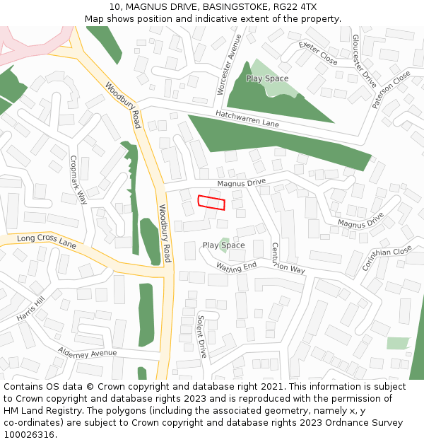 10, MAGNUS DRIVE, BASINGSTOKE, RG22 4TX: Location map and indicative extent of plot