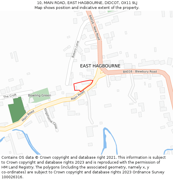 10, MAIN ROAD, EAST HAGBOURNE, DIDCOT, OX11 9LJ: Location map and indicative extent of plot