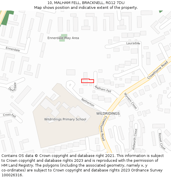 10, MALHAM FELL, BRACKNELL, RG12 7DU: Location map and indicative extent of plot