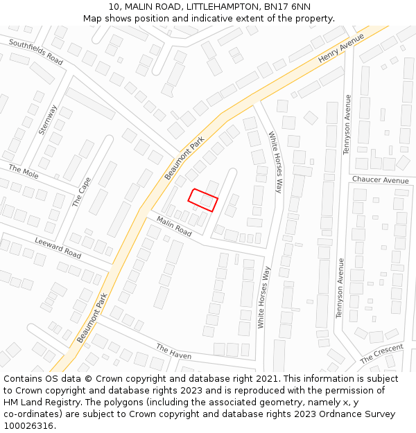 10, MALIN ROAD, LITTLEHAMPTON, BN17 6NN: Location map and indicative extent of plot