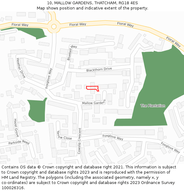 10, MALLOW GARDENS, THATCHAM, RG18 4ES: Location map and indicative extent of plot