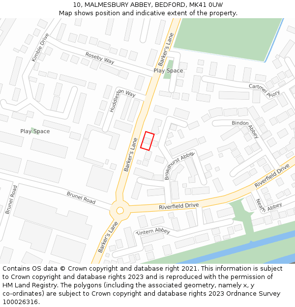 10, MALMESBURY ABBEY, BEDFORD, MK41 0UW: Location map and indicative extent of plot