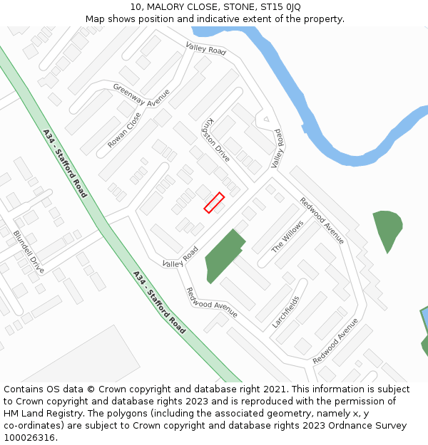 10, MALORY CLOSE, STONE, ST15 0JQ: Location map and indicative extent of plot