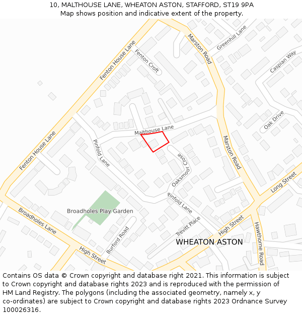 10, MALTHOUSE LANE, WHEATON ASTON, STAFFORD, ST19 9PA: Location map and indicative extent of plot