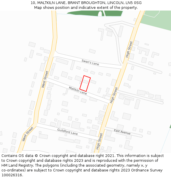 10, MALTKILN LANE, BRANT BROUGHTON, LINCOLN, LN5 0SG: Location map and indicative extent of plot
