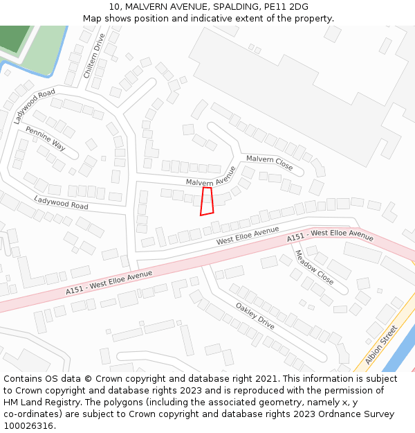 10, MALVERN AVENUE, SPALDING, PE11 2DG: Location map and indicative extent of plot