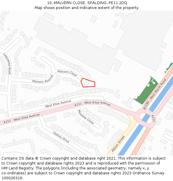 10, MALVERN CLOSE, SPALDING, PE11 2DQ: Location map and indicative extent of plot