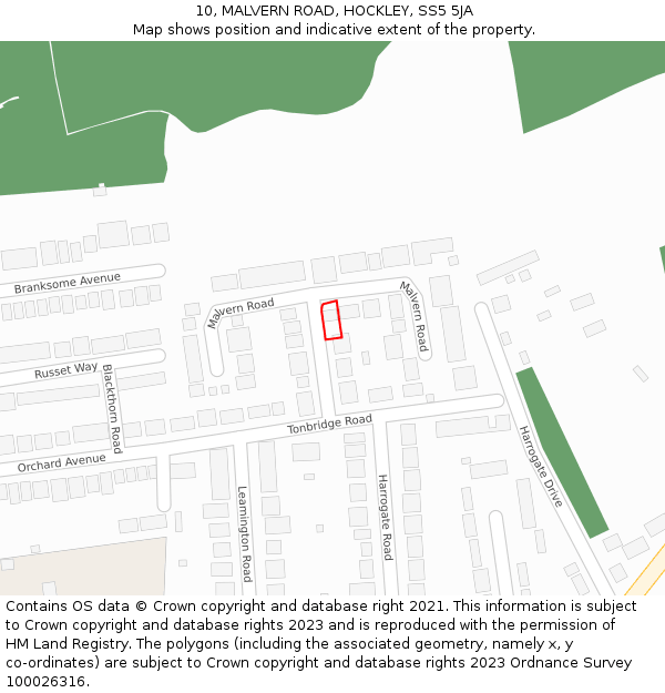 10, MALVERN ROAD, HOCKLEY, SS5 5JA: Location map and indicative extent of plot