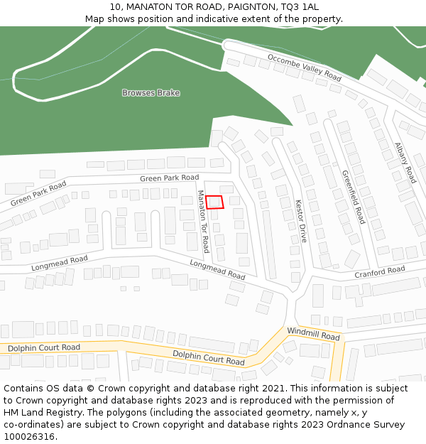 10, MANATON TOR ROAD, PAIGNTON, TQ3 1AL: Location map and indicative extent of plot