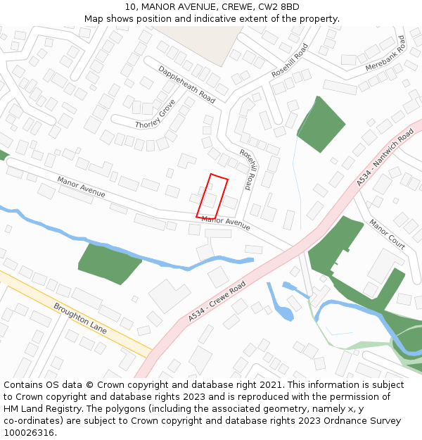 10, MANOR AVENUE, CREWE, CW2 8BD: Location map and indicative extent of plot