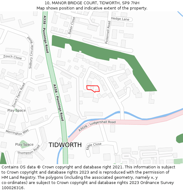 10, MANOR BRIDGE COURT, TIDWORTH, SP9 7NH: Location map and indicative extent of plot