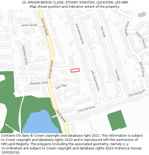 10, MANOR BROOK CLOSE, STONEY STANTON, LEICESTER, LE9 4BR: Location map and indicative extent of plot