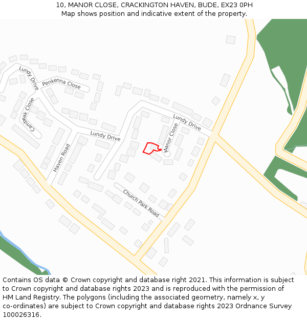 10, MANOR CLOSE, CRACKINGTON HAVEN, BUDE, EX23 0PH: Location map and indicative extent of plot