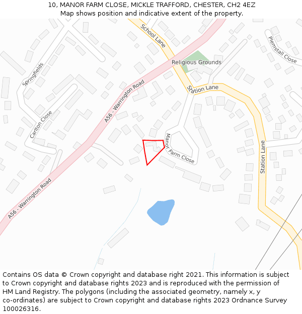 10, MANOR FARM CLOSE, MICKLE TRAFFORD, CHESTER, CH2 4EZ: Location map and indicative extent of plot