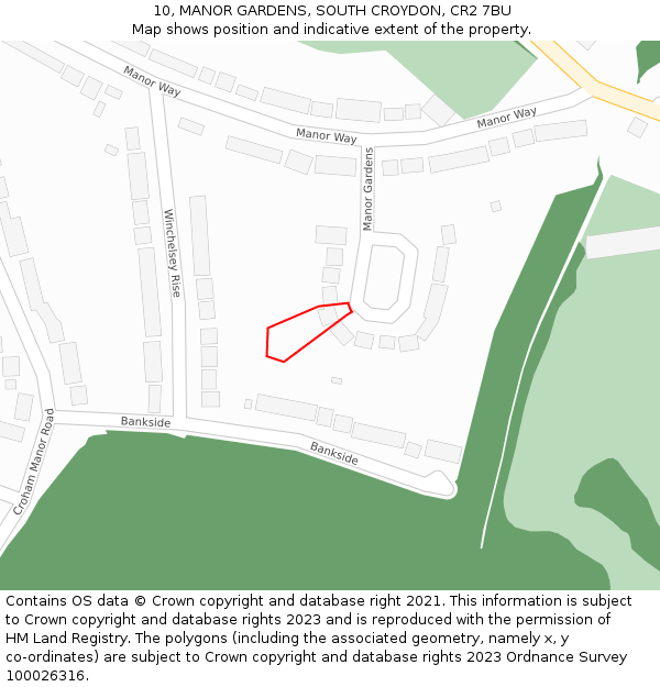 10, MANOR GARDENS, SOUTH CROYDON, CR2 7BU: Location map and indicative extent of plot