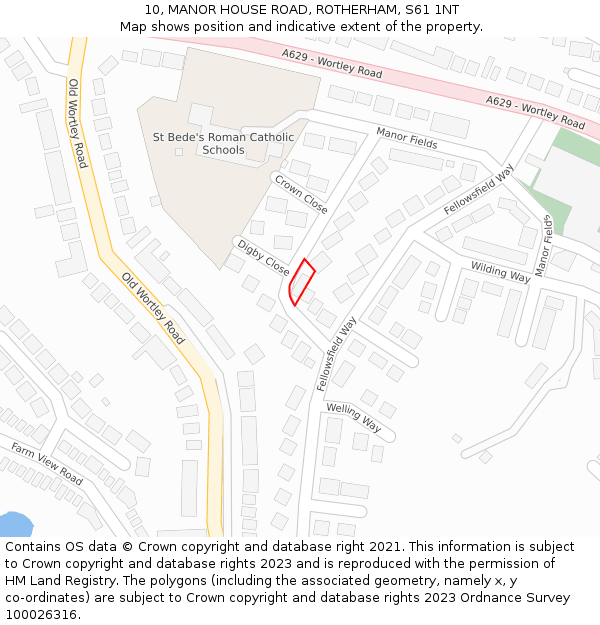 10, MANOR HOUSE ROAD, ROTHERHAM, S61 1NT: Location map and indicative extent of plot