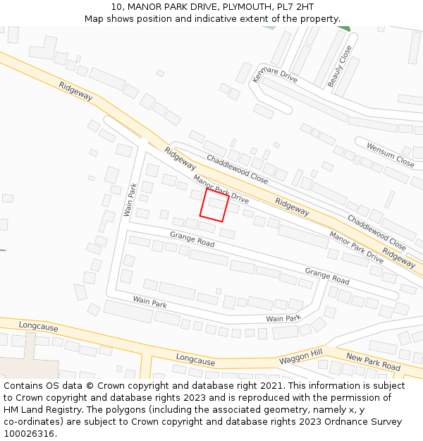 10, MANOR PARK DRIVE, PLYMOUTH, PL7 2HT: Location map and indicative extent of plot