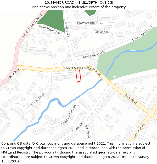 10, MANOR ROAD, KENILWORTH, CV8 2GJ: Location map and indicative extent of plot