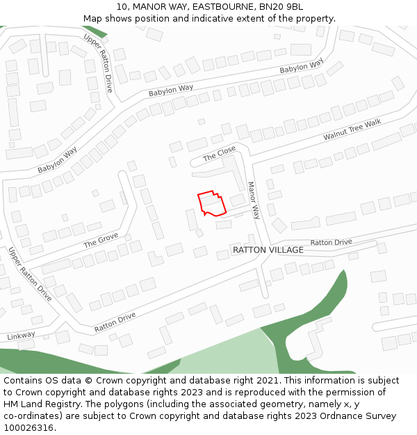 10, MANOR WAY, EASTBOURNE, BN20 9BL: Location map and indicative extent of plot