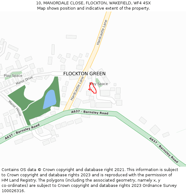 10, MANORDALE CLOSE, FLOCKTON, WAKEFIELD, WF4 4SX: Location map and indicative extent of plot