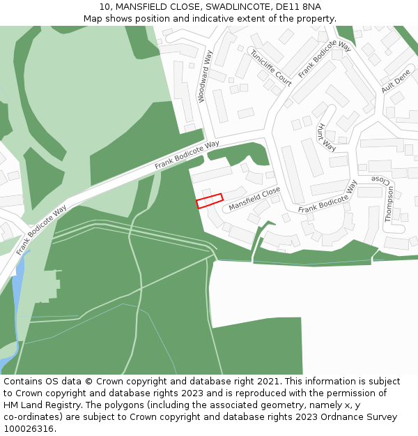 10, MANSFIELD CLOSE, SWADLINCOTE, DE11 8NA: Location map and indicative extent of plot