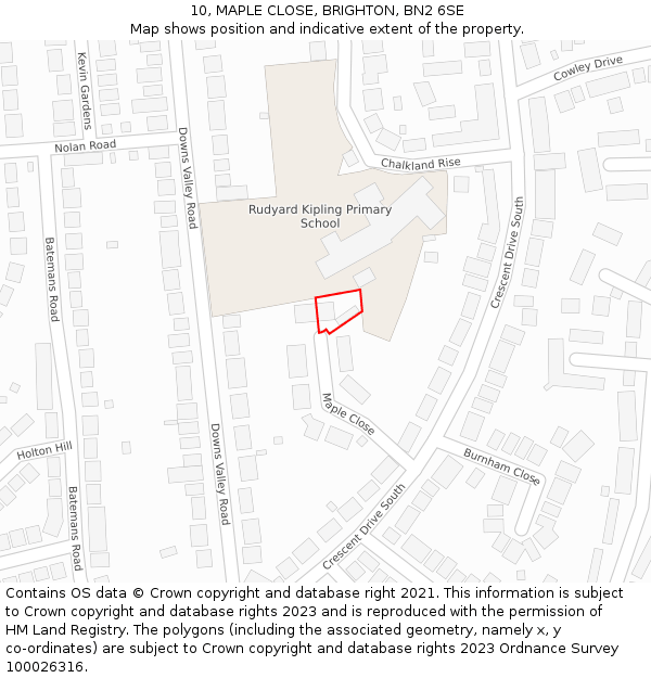 10, MAPLE CLOSE, BRIGHTON, BN2 6SE: Location map and indicative extent of plot