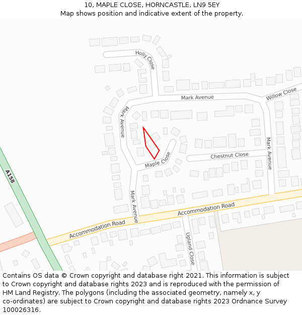 10, MAPLE CLOSE, HORNCASTLE, LN9 5EY: Location map and indicative extent of plot