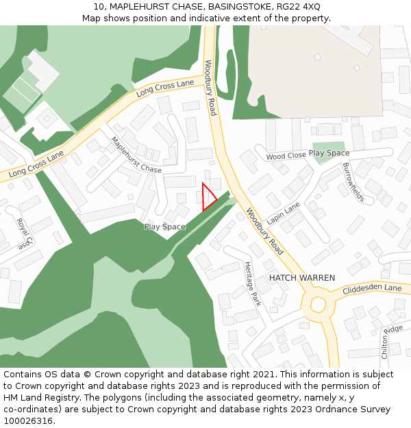 10, MAPLEHURST CHASE, BASINGSTOKE, RG22 4XQ: Location map and indicative extent of plot