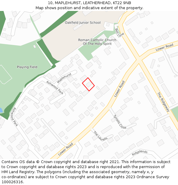 10, MAPLEHURST, LEATHERHEAD, KT22 9NB: Location map and indicative extent of plot