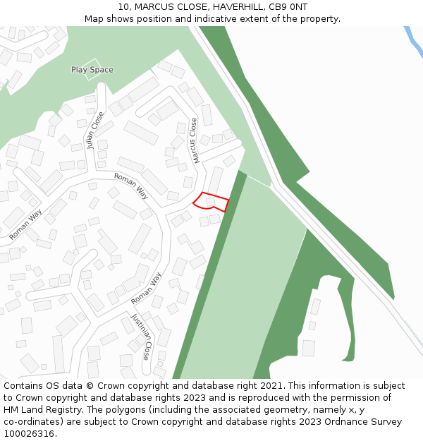 10, MARCUS CLOSE, HAVERHILL, CB9 0NT: Location map and indicative extent of plot