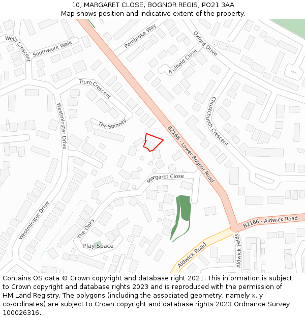 10, MARGARET CLOSE, BOGNOR REGIS, PO21 3AA: Location map and indicative extent of plot