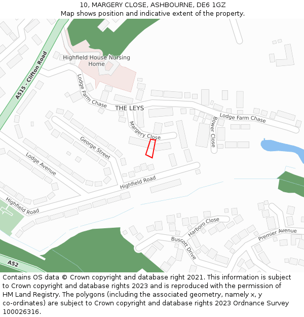 10, MARGERY CLOSE, ASHBOURNE, DE6 1GZ: Location map and indicative extent of plot