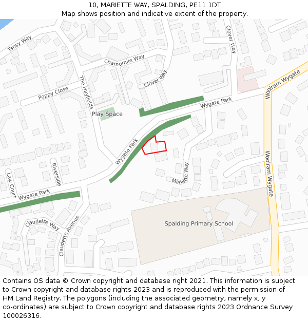 10, MARIETTE WAY, SPALDING, PE11 1DT: Location map and indicative extent of plot