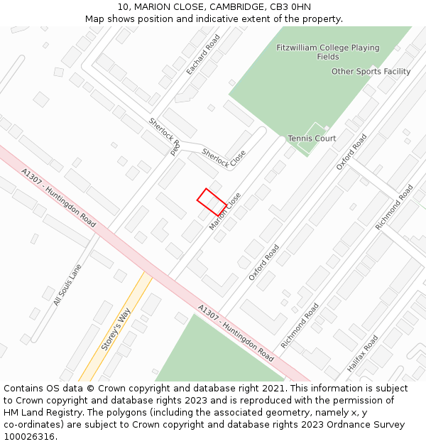 10, MARION CLOSE, CAMBRIDGE, CB3 0HN: Location map and indicative extent of plot