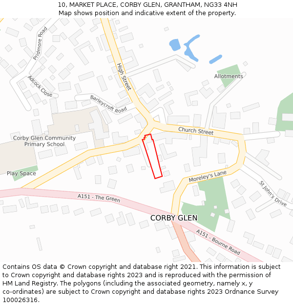 10, MARKET PLACE, CORBY GLEN, GRANTHAM, NG33 4NH: Location map and indicative extent of plot