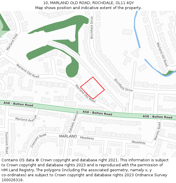 10, MARLAND OLD ROAD, ROCHDALE, OL11 4QY: Location map and indicative extent of plot