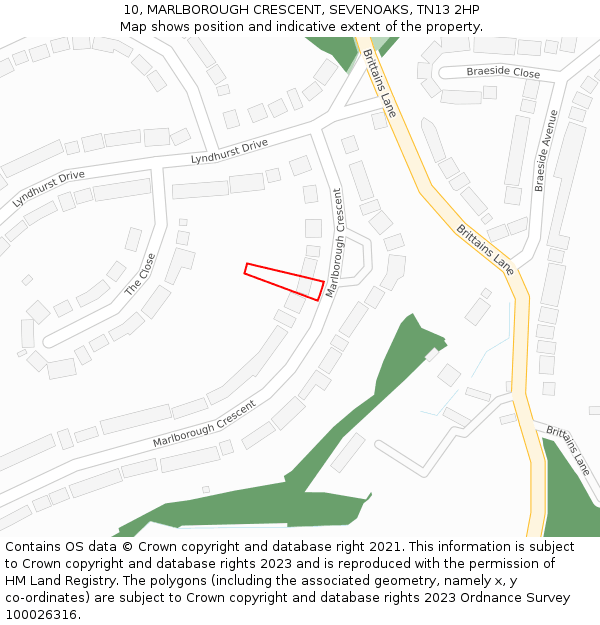 10, MARLBOROUGH CRESCENT, SEVENOAKS, TN13 2HP: Location map and indicative extent of plot