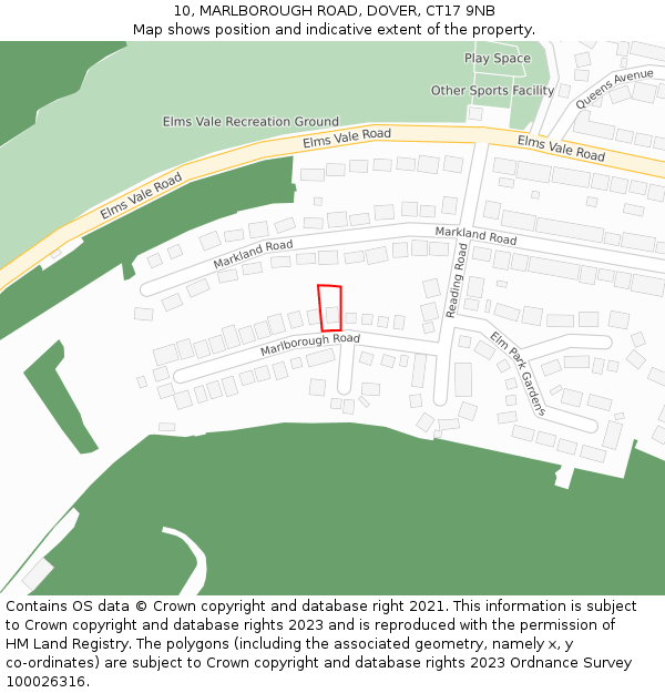 10, MARLBOROUGH ROAD, DOVER, CT17 9NB: Location map and indicative extent of plot