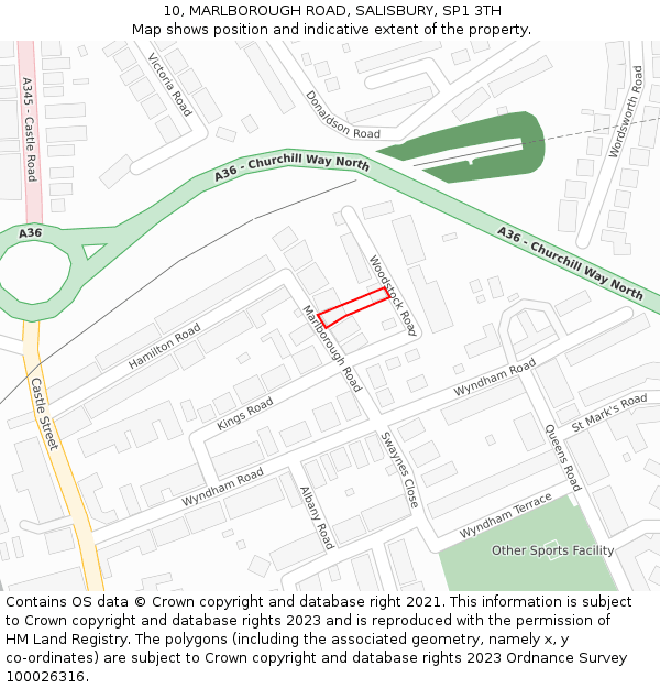 10, MARLBOROUGH ROAD, SALISBURY, SP1 3TH: Location map and indicative extent of plot