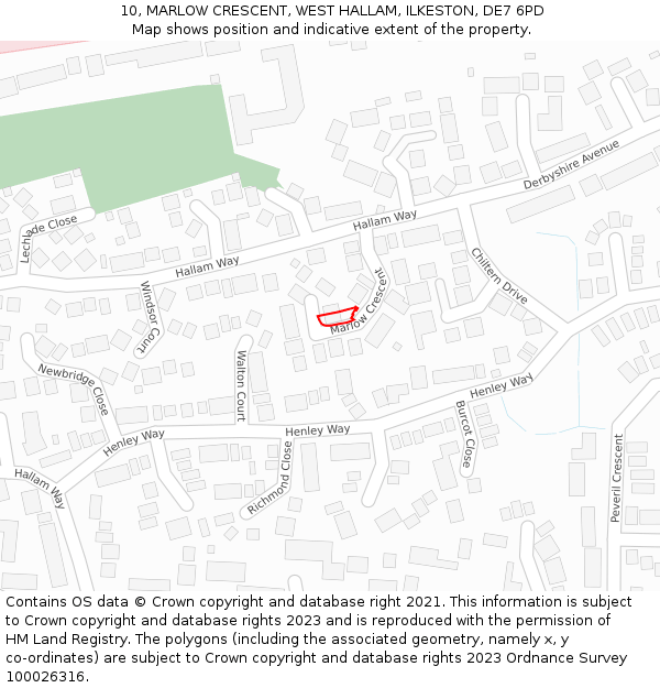 10, MARLOW CRESCENT, WEST HALLAM, ILKESTON, DE7 6PD: Location map and indicative extent of plot