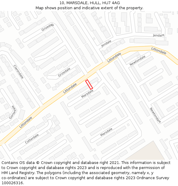 10, MARSDALE, HULL, HU7 4AG: Location map and indicative extent of plot