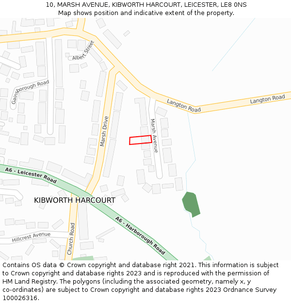 10, MARSH AVENUE, KIBWORTH HARCOURT, LEICESTER, LE8 0NS: Location map and indicative extent of plot