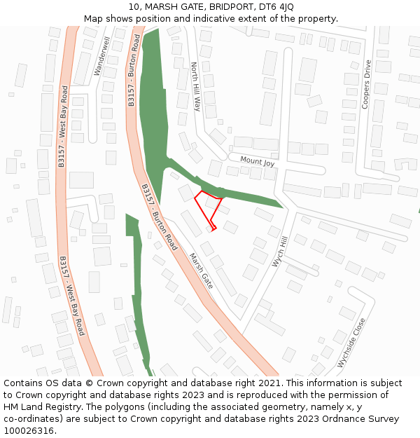 10, MARSH GATE, BRIDPORT, DT6 4JQ: Location map and indicative extent of plot