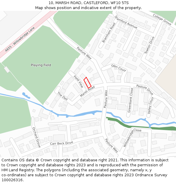 10, MARSH ROAD, CASTLEFORD, WF10 5TS: Location map and indicative extent of plot