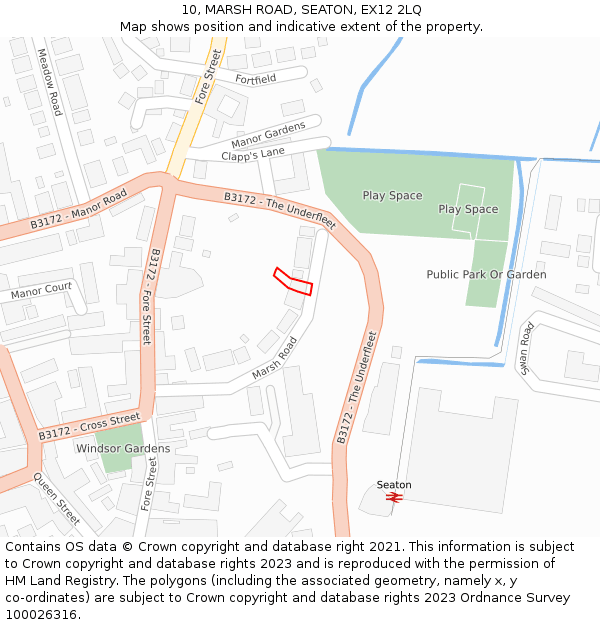 10, MARSH ROAD, SEATON, EX12 2LQ: Location map and indicative extent of plot