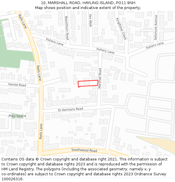 10, MARSHALL ROAD, HAYLING ISLAND, PO11 9NH: Location map and indicative extent of plot